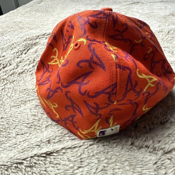 Atlanta Braves Hat New Era 59Fifty All Over Print Baseball Cap Orange 7 3/8 New - Picture 3 of 16